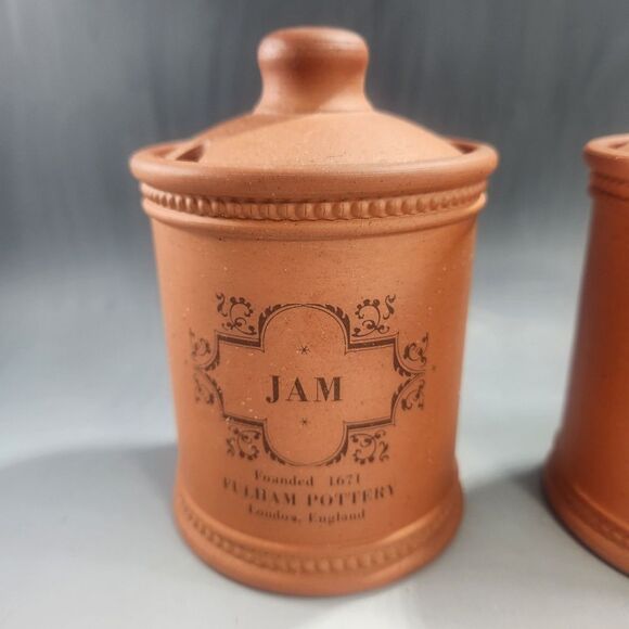 Fulham Pottery Set of 2 Jam Jar & Honey Pot w Lids Crock Redware England Rare - Picture 9 of 13